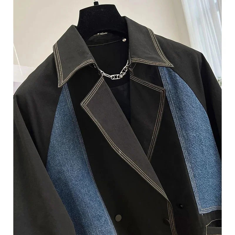 2025 Autumn Denim Jacket Coat Women Splicing Blazer Outerwear Female Long sleeves Loose Jean windbreaker 250811m