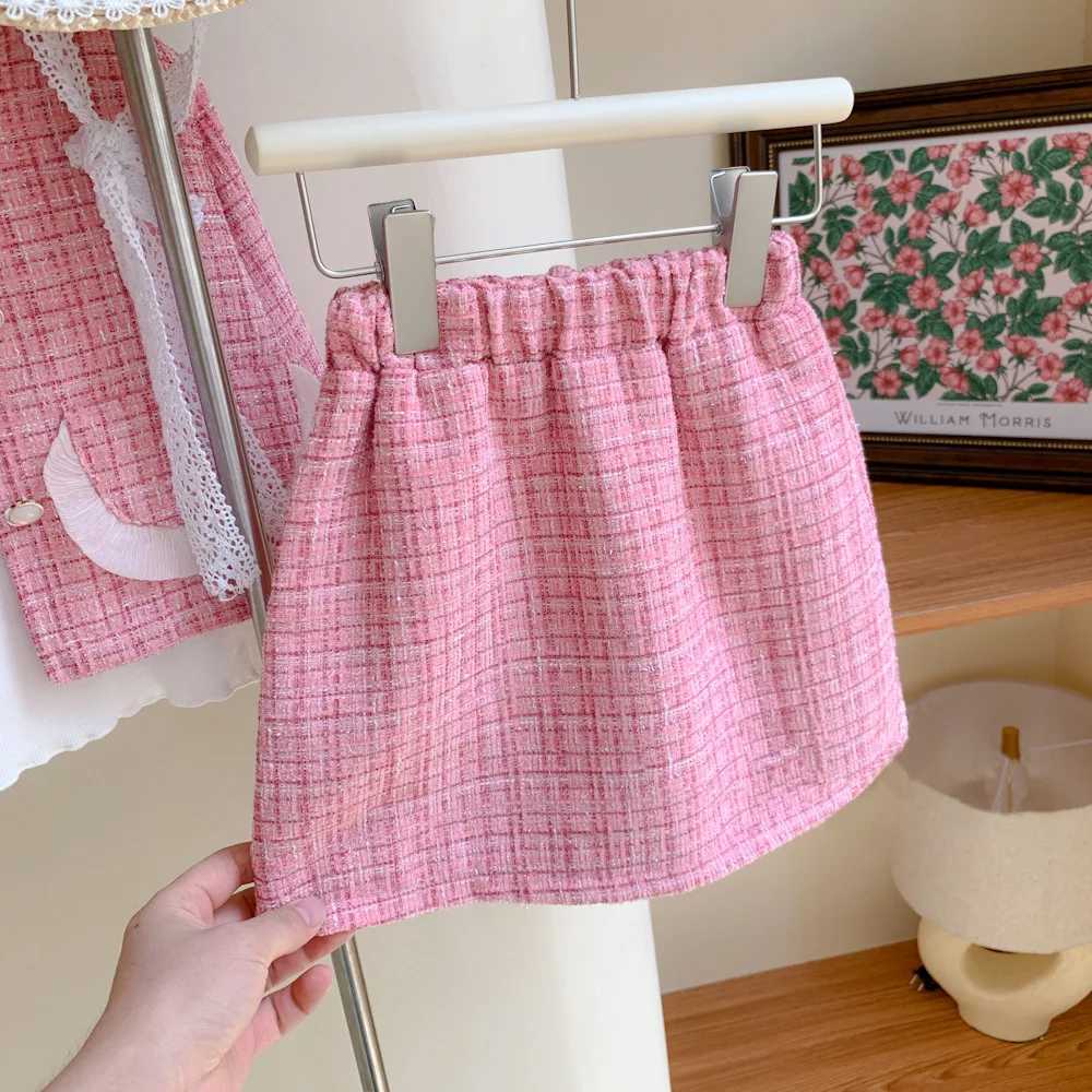 Girls Set Autumn 2022 New Lace Small Fragrant Woolen Coat Hip Wrap Dress Korean Two Piece Set L250926CNQY