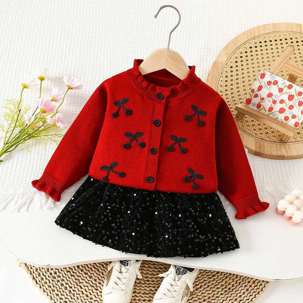 New Fashion Girls Pearl Rhinestones Knitting 2Pcs Sets for 18Ys Childrens SweaterSkirt Kids Classic Tweed Suits 2025 Outfits L250926WYS5