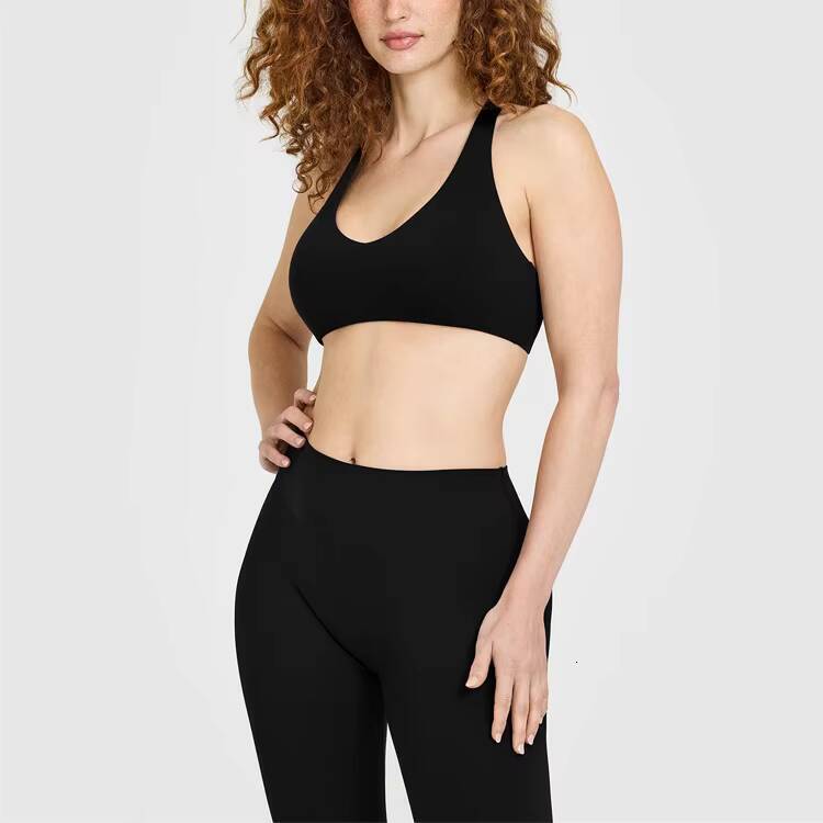 Custom Women Basic Activewear Crop Top Removable Padded Nylon Stretch Soft Plain Blank Supportive Racerback Sports Bras