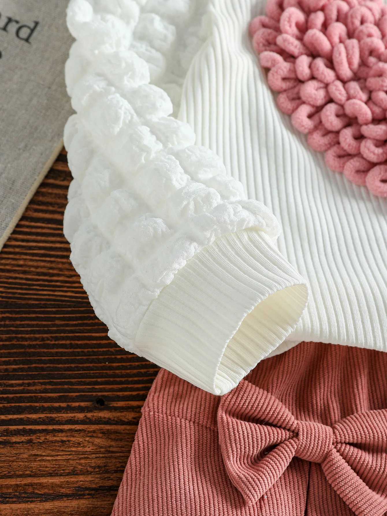 2PCS Children Spring Autumn New Style For Kids Girls 16Y Sweet Bubble Sleeve With Heart Top Short Skirt With Bow Clothes Set L250926V64S