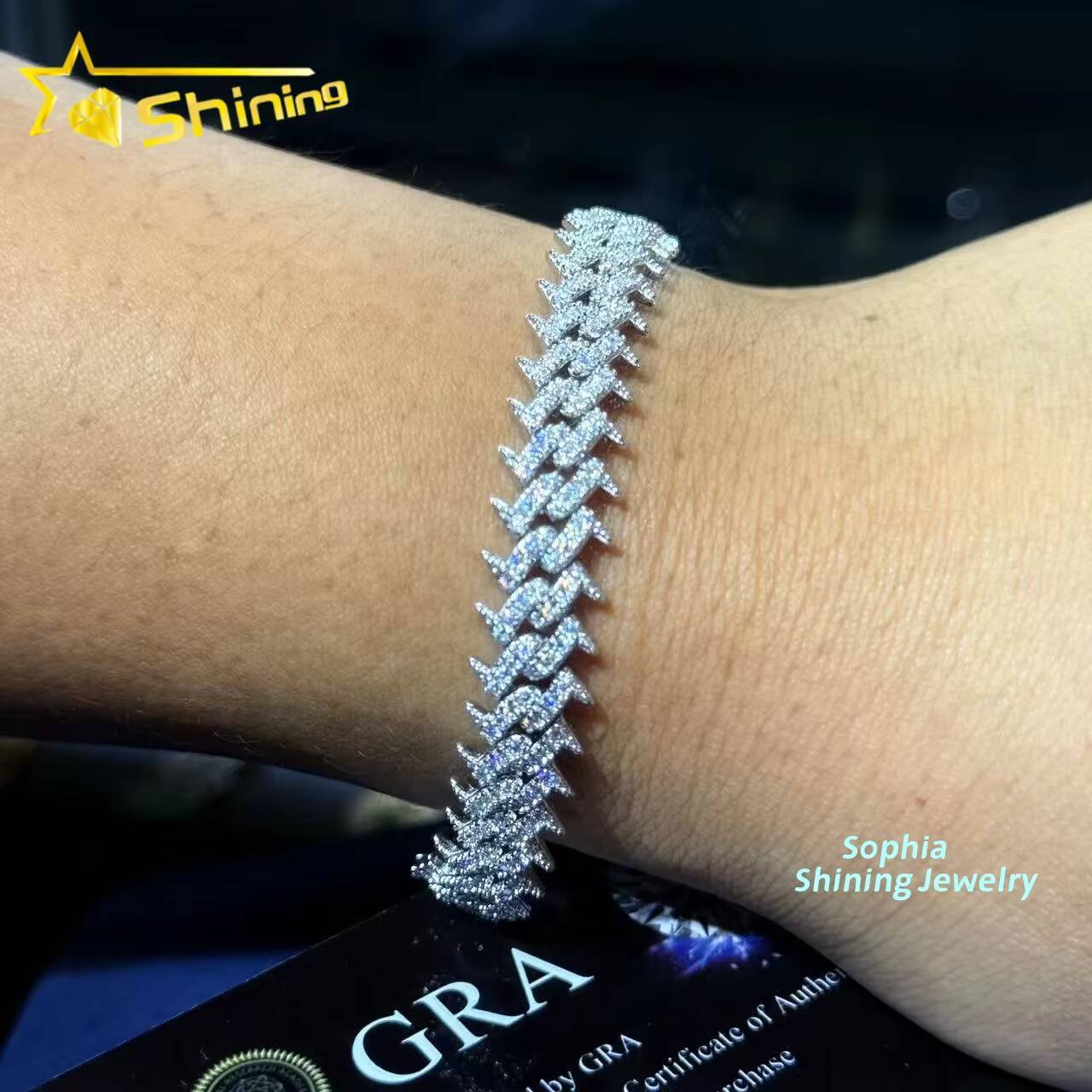 Fine Jewelry 925 Silver 10MM Thorns Spike Vvs Moissanite Cuban Bracelet Custom Men Iced Out Hip Hop Cuban Link Chain Jewelry