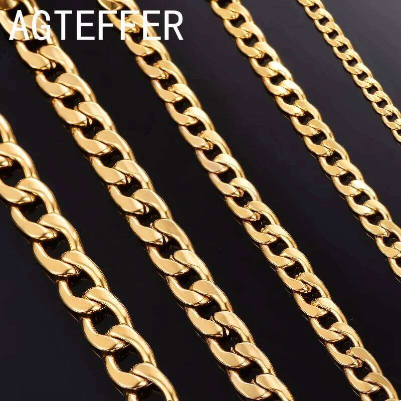 New gold Necklaces Sterling Sier color Classic 6/8MM 50CM sideways chain for Men woman fine Jewelrys Wedding party