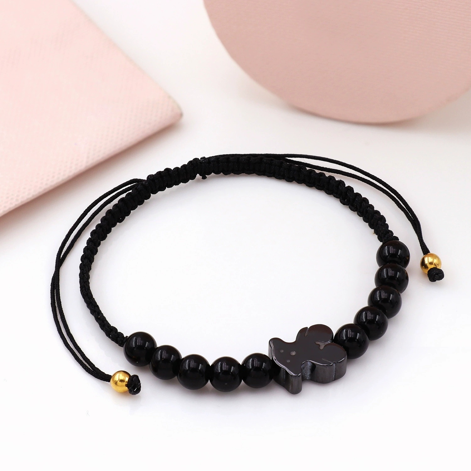 Fashion Femmes Men Silver Gold Bear en acier inoxydable Carton Animal Rose Blanc bleu Black Black Ceramics Teave Black Corde Bracelets Bijoux Pul