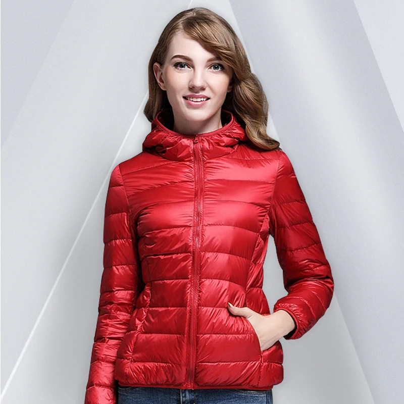 White Duck Down Winter Hoody Jackets Ultralight Women Down Coats Puffer Long Sleeve Warm Slim Portable Thin Female Outwears 7XL 250917