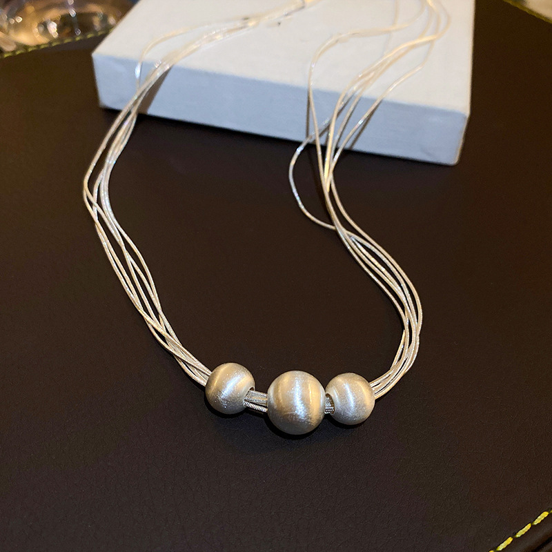 Silver - Toned Multi - Strand Chain Necklace With Three Pearl Accents Delicate Daily & Elegant Jewelry Gift For Her High - Quality And Timeless Access