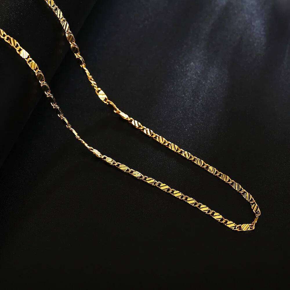 Hot sale Sterling Sier Gold flat Clavicle chains Necklaces for Men Women wedding Jewelry Christmas gifts 40-75cm