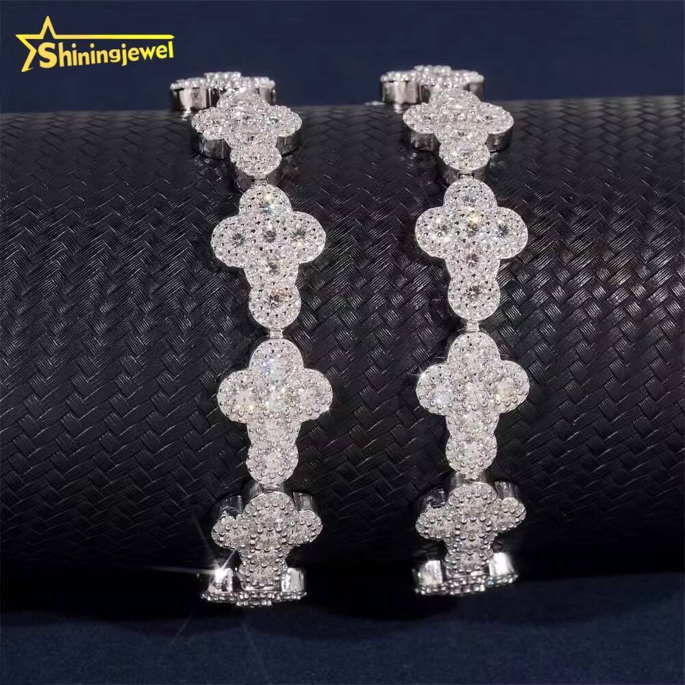 GRA Certificate Iced Out Custotm VVS Moissanite Diamond 925 Silver Hip Hop Jewelry Cross Bracelet Cuban Link Chain Necklace