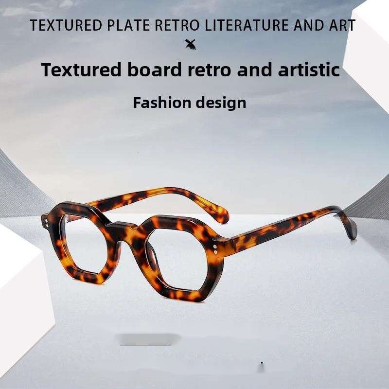 Acetate Eyeglass Frame Fashion Trendy Unisex Irregular Thick Non-Prescription Personality Artistic Rivet