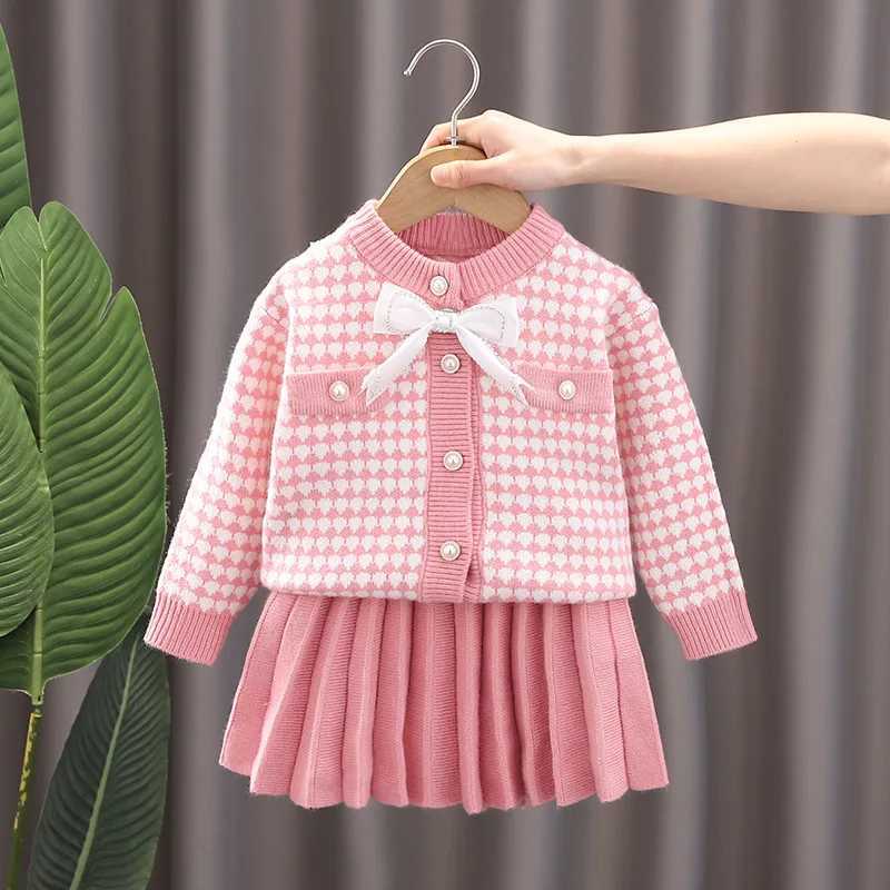 Childrens Sweater Set AutumnWinter Korean Edition Girls Bow Knitted Little Fragrant Wind Princess skirt Infant Two Piece Set L2509261O7J