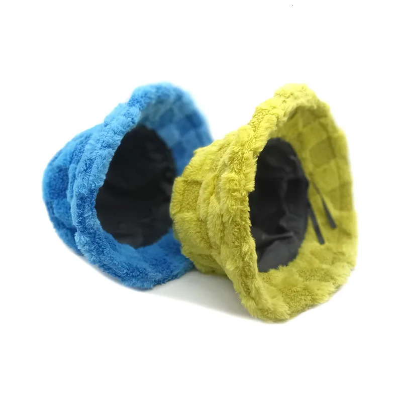 Chessboard Bucket hat Autumn and Winter Versatile Japanese Thermal Cap Plush Korean Big Head Waist Basin Hat 250919