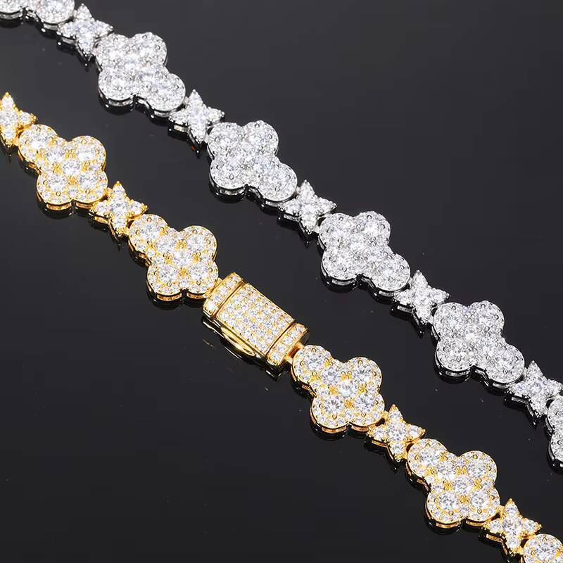 Hip Hop Style Iced out Gold Plated Brass Cross Link Chain Bracelet and Statement Necklace with Zirconia Diamond for Parties