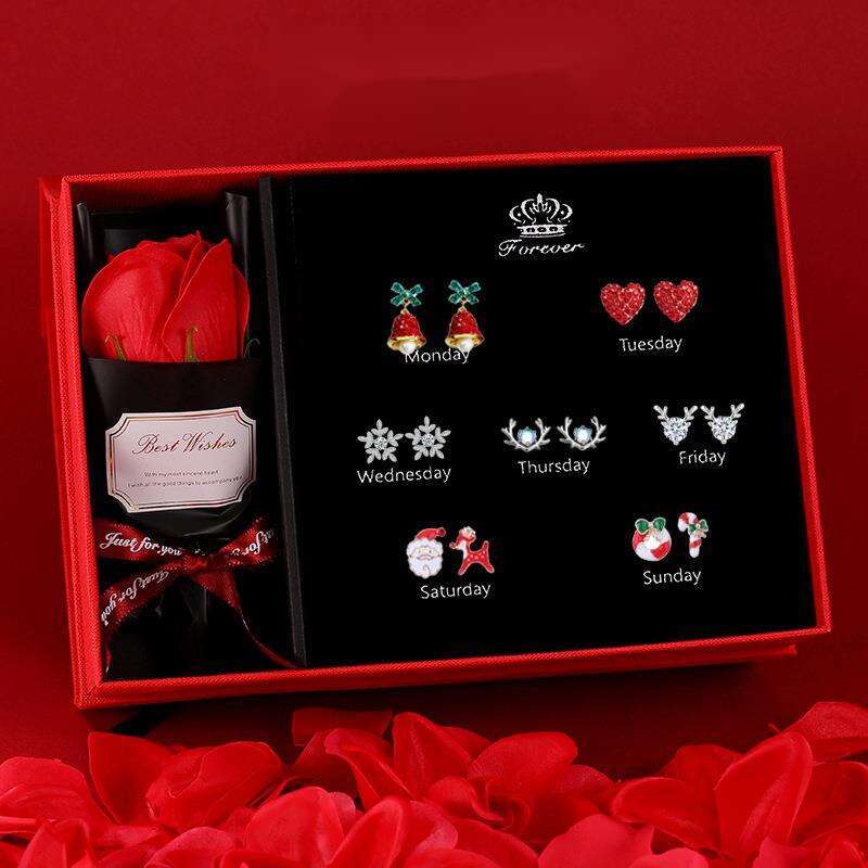 S Sier Needle One Week Earring Set Wind Chime Snowflake Reindeer Earrings Jewelry Gift for Wife Girlfriend