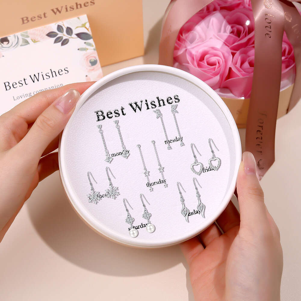 S999 Pure Sier Sparkling Dia Four-Leaf Clover Pearl Earrings Weekly Ear Studs Box Valentine's Day Birthday Gift