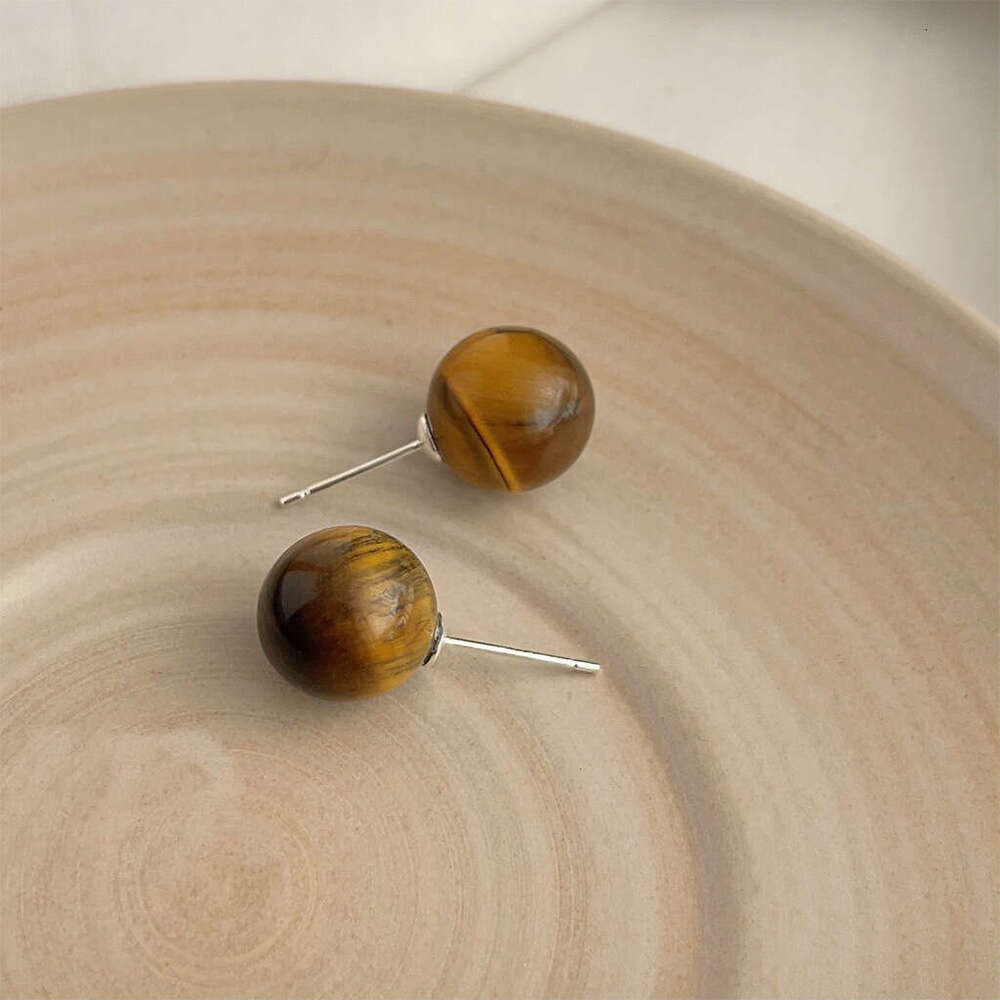 Milad Tiger Eye Stone Earrings French Style Fashionable Studs Unique High-end Feel Ear Jewelry