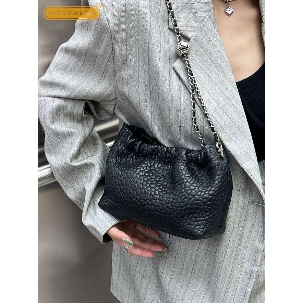New Women Black Sheepskin Genuine Leather Single Shoulder Fashion Office Ladies Chain Underarm Bag Designer Crossbody Bags