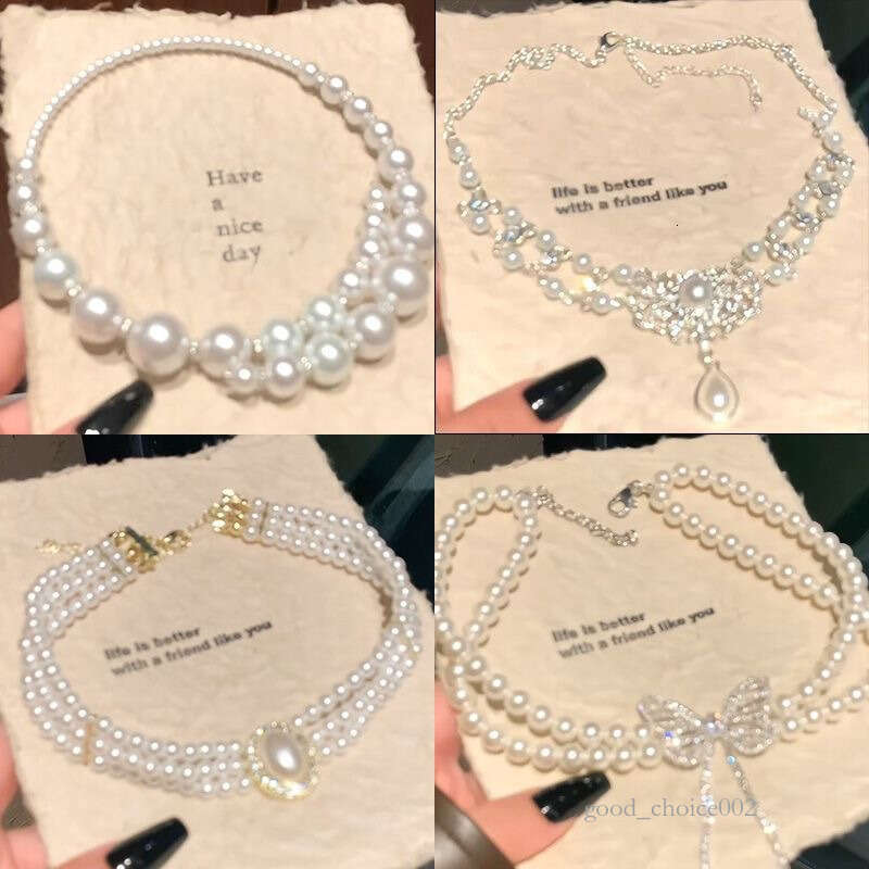 Lanjia- Necklace Korean Palace Hepburn Style Pearl Rhinestone Short Bridal Wedding Dress Clavicle Chain For Women 7580C De
