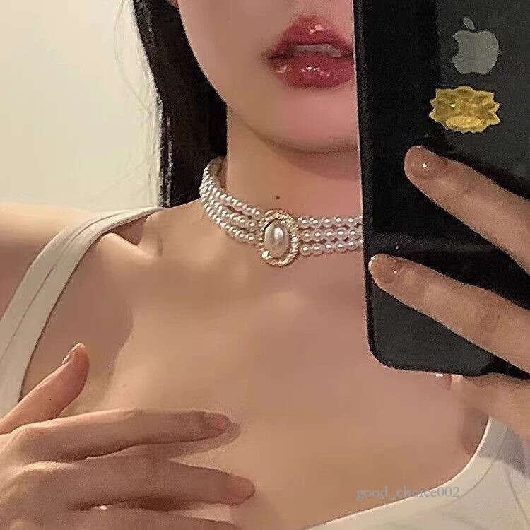 Lanjia- Necklace Korean Palace Hepburn Style Pearl Rhinestone Short Bridal Wedding Dress Clavicle Chain For Women 7580C De