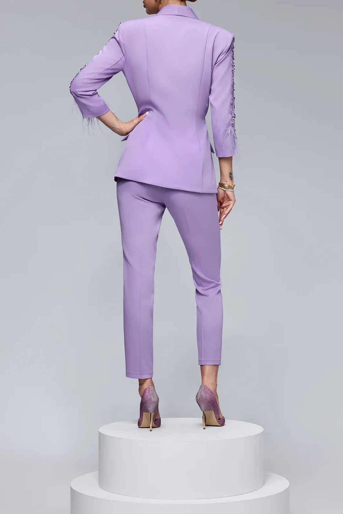 Elegant Purple Women Pants Suits Crystal Beading Red Carpet Lady Slim Fit Wear Prom Birthday Jacket Coat Customized 2 Pieces