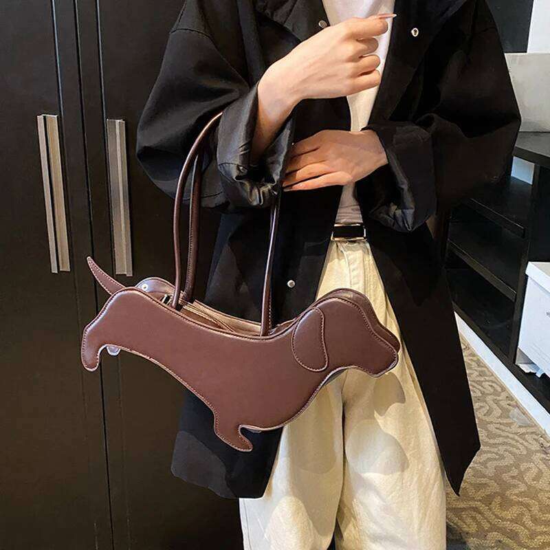 Novelty Cartoon Dog Shaped Armpit Purses Unique PU Leather Handbag Solid Designer Bag Funny Shoulder Kawaii Girls Tote Bags