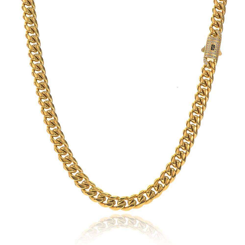 Ladies' Jewelry High Quality Stainless Steel Plated 14k gold Cuban Chain Waterproof Men's Dia Inlaid Necklace