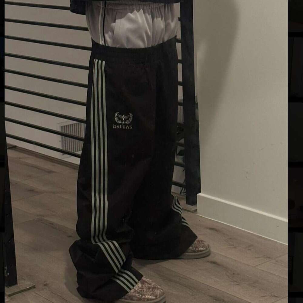 Double Waist Striped Casual American Style Unisex Trendy Brand Fake Two-Piece Loose Long Pants