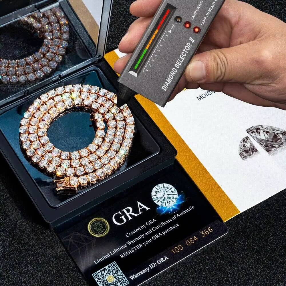 Custom GRA Jewelry 925 Sterling Silver Vvs Tennis Ice Out Lab Grown Diamond Mossanite Moissanite Necklace Chain for Women Men