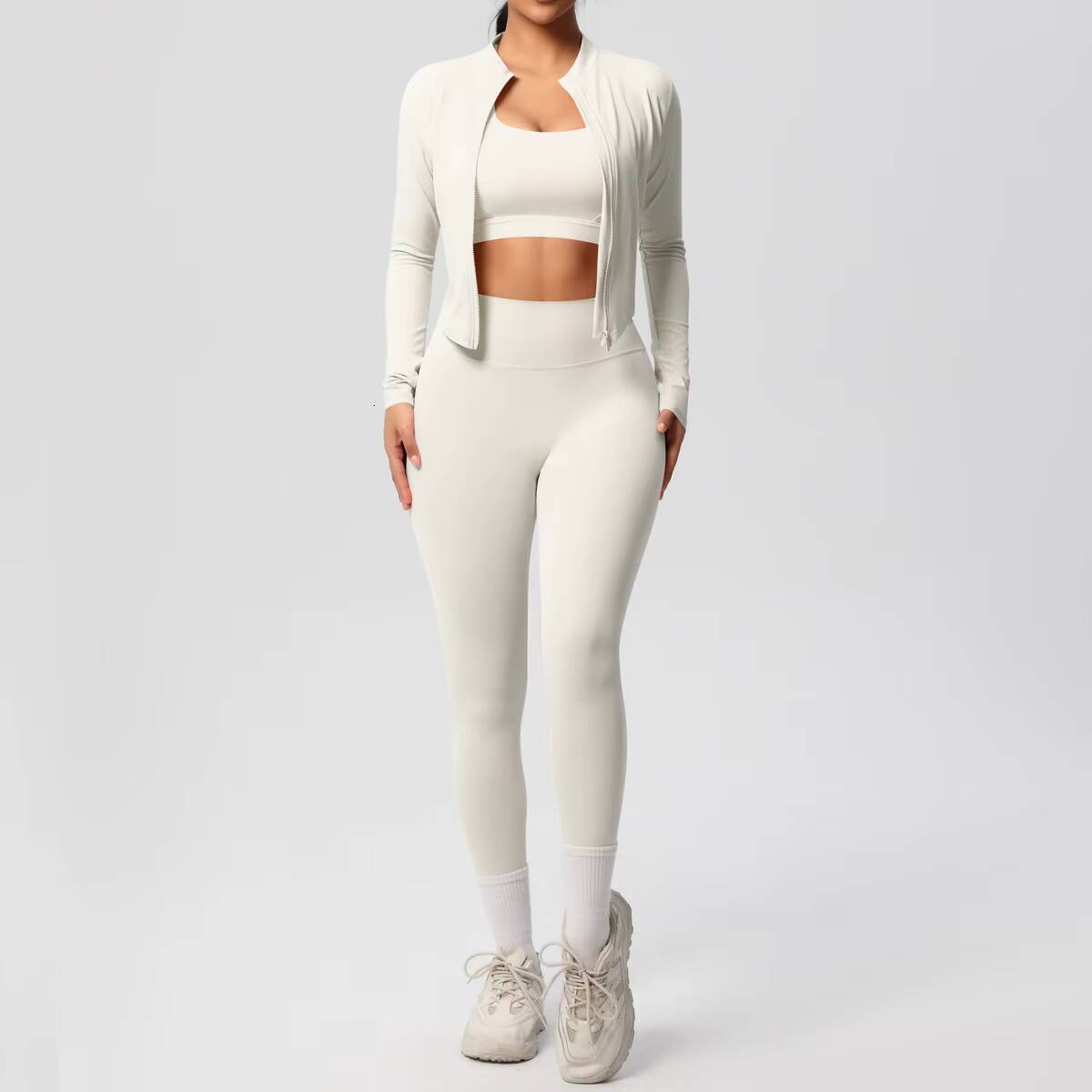 Custom High Quality Women Jacket Bra Legging Set 3 Pieces Yoga Wear Workout Yoga Pants Set Workout Sets for Women