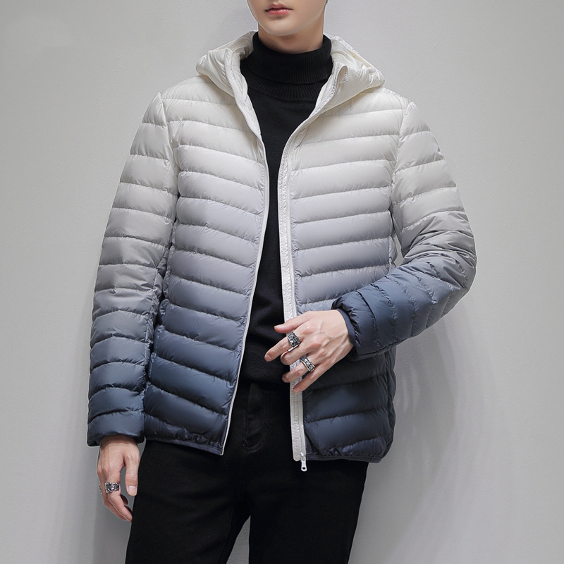 Gradient Lightweight Down Jacket Men Short Autumn Winter New 90% White Duck Down Hooded Stand Collar Fashion Casual Warm Coat
