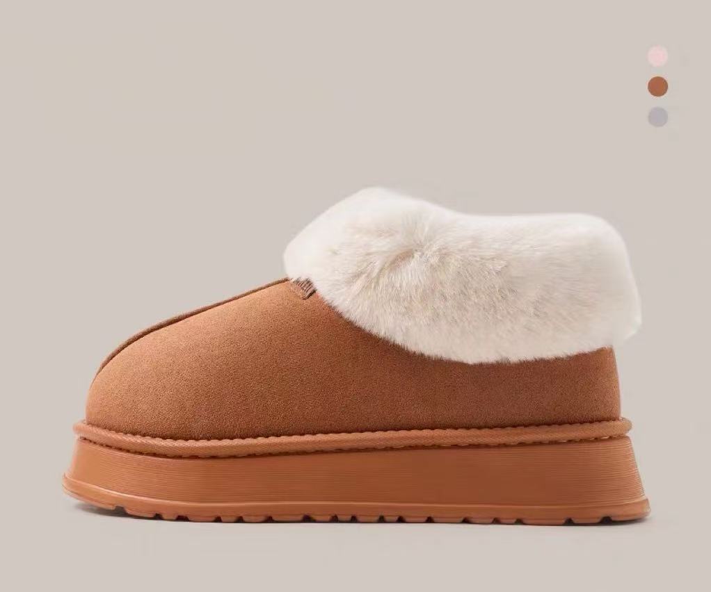 Women's Cotton Snow Boots with Fleece Lining - Warm Insulated Short Boot