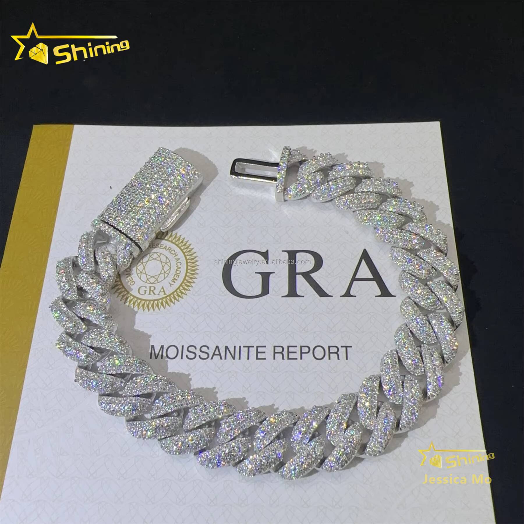 13mm 3Rows Rhodium Plated Rapper Hip Hop Jewelry VVS1 Moissanite Iced Out GRA Certificate S925 Silver Miami Cuban Bracelet Man
