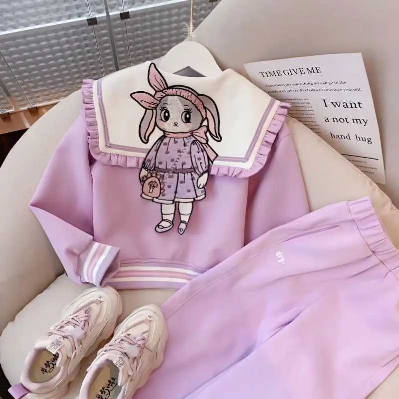 Childrens Clothing Sets Rabbit Embroidered Lapel Coat Pleated Skirt 2pcs Sets Kids Clothes Girls Clothes Set 4 To 15 Years L250926RCZH