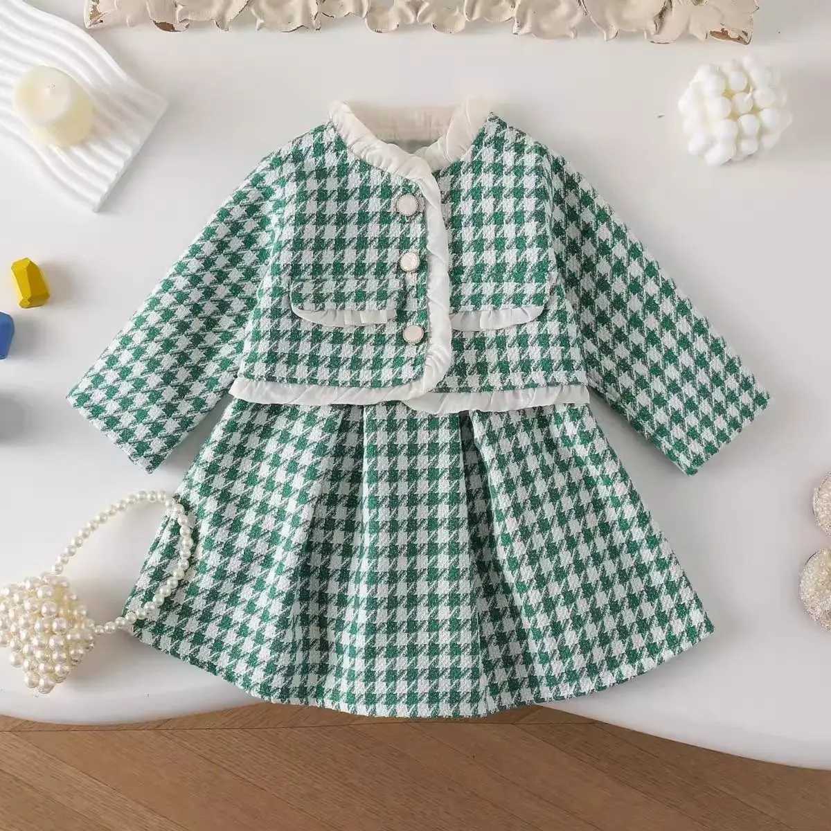 2025 Spring New Korean Edition Girls Fragrance clothing Set Spring and Autumn winter Baby Fashion Lace Childrens Set L250926664Q