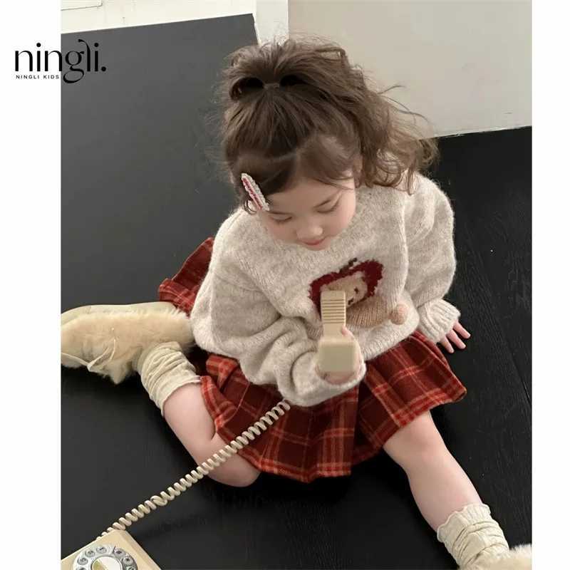 Childrens Clothing Girls Autumn Clothing2024New Suit Childrens Fashionable Bow Brushed Hoody Plaid Skirt L250926CKB6