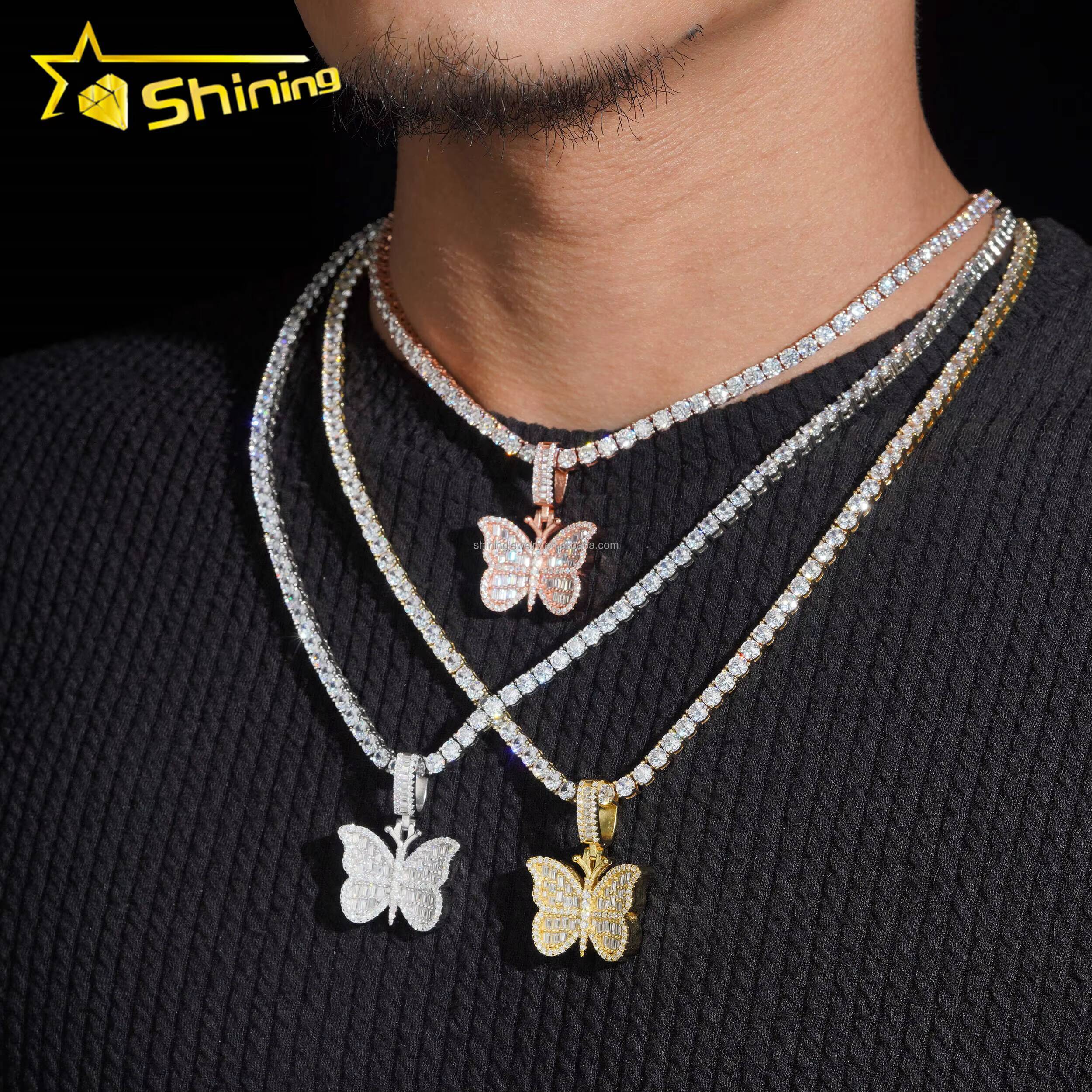 Bulk Stock Elegant Female Cute Style Hot Sale Stylish GRA Certificate VVS1 Moissanite Diamond S925 Silver Butterfly Pendant