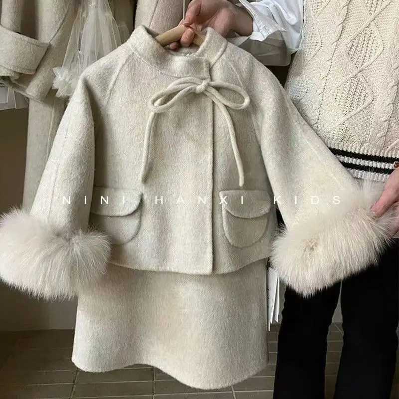 Girls Woolen Small Fragrant Style Set Autumn And Winter 2025 New Childrens Clothing Westernstyle Woolen Twopiece Set L2509263XUV