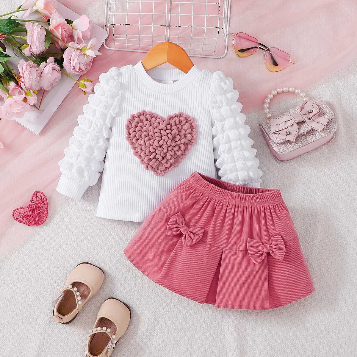 Childrens Sets New Girls Puffed Sleeve Rose Red Bow Skirt with Perfect Party Outfit Kids Clothes Kids Clothes Girls L250926LBMH