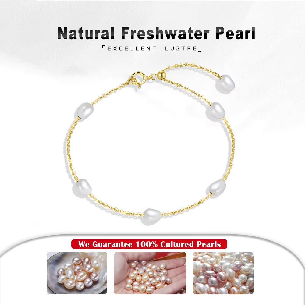 GPB08 925 Sterling Silver 14k Gold Adjustable Bracelet Cultured Irregular Freshwater Pearl AAA Handpicked Pearl Bracelet