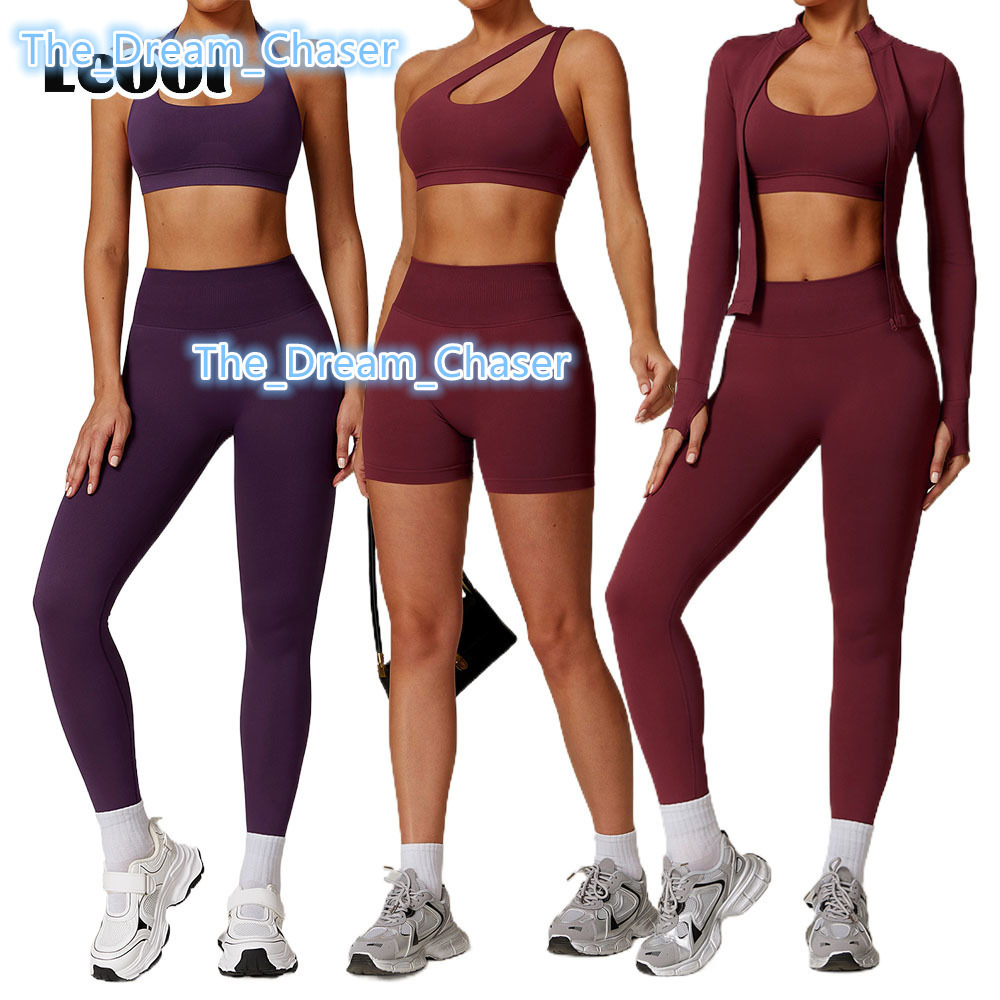 Lcool New Custom Yoga Wear Activewear Workout Sportswear Woman Seamless Shorts Wear 3 Piece Legging Gym Fitness Sets