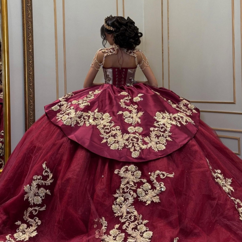 Red Quinceanera Dresses Off The Shoulder Applique Lace Beading Crystal Corset Tull Party Birthday Sweet 16 Dress Vestidos 15 Anos