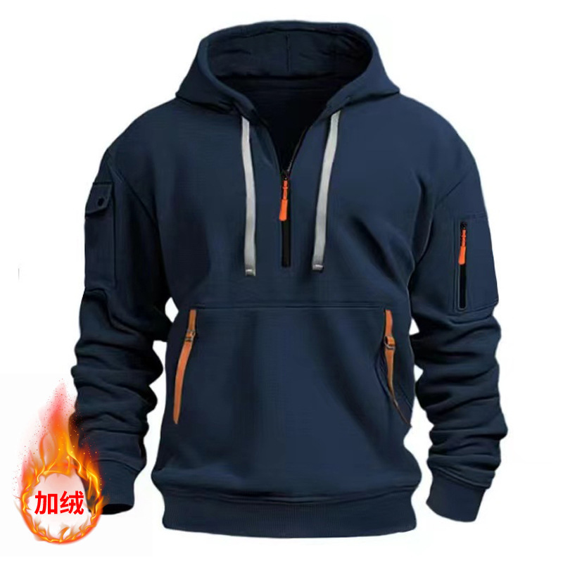 Designer Clothing 2025 Cross-border Autumn Winter Men's Casual Multi-zipper Arm Pocket Luxury Hoodie Sweatshirt Pullover Large Size Fleece Hoodie