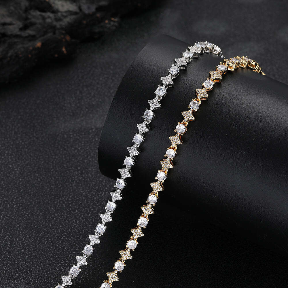 New Fashion Hip-Hop 6mm Star Zircon Tennis Chain Necklace High-End Feel Unisex Bracelet Simple Jewelry