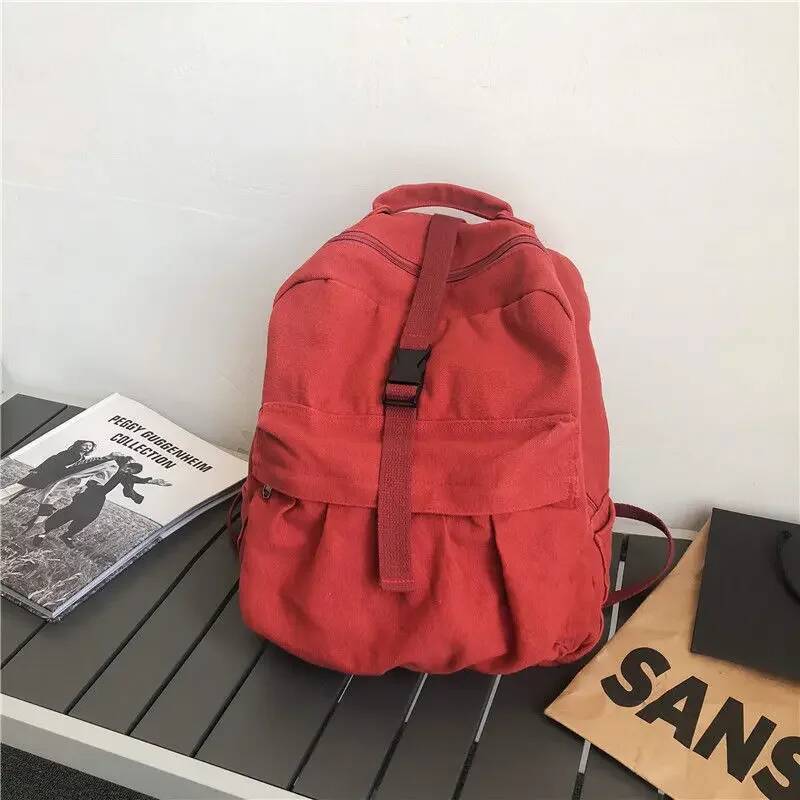 Canvas Cotton Unisex Solid Softback Zipper Casual High-Capacity Vintage Bookbag Travel Backpack high-quality