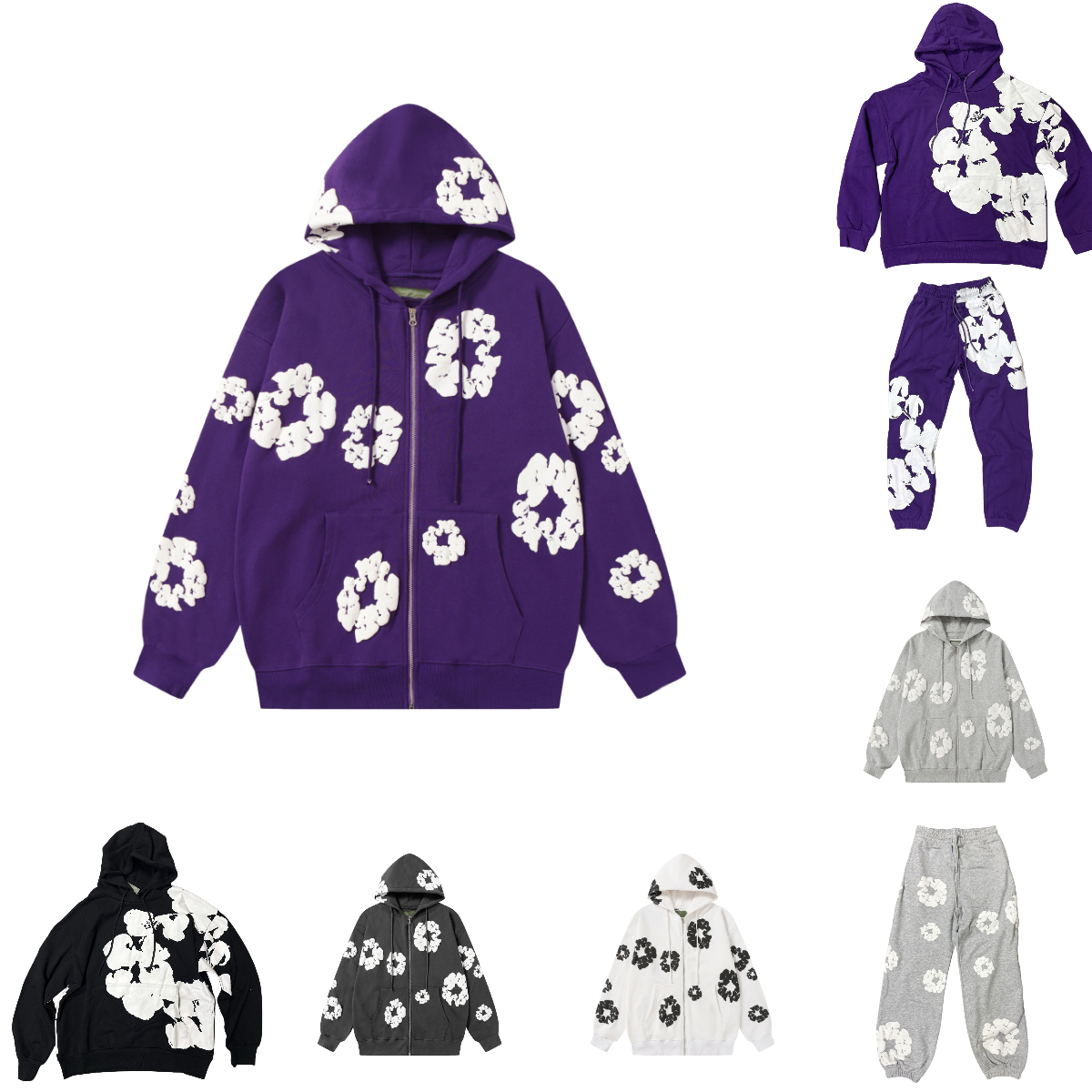 Womens hoodie men flower hoodie for men denim hoodie sweater zip up pullover hooded Letter print casual daily wear hip hop fashion Cotton jacket US Size S-XL