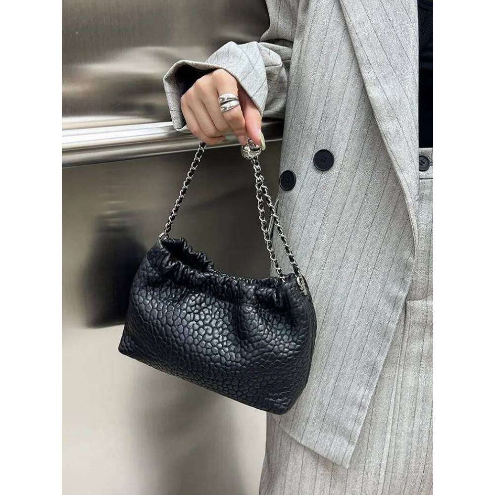 New Women Black Sheepskin Genuine Leather Single Shoulder Fashion Office Ladies Chain Underarm Bag Designer Crossbody Bags