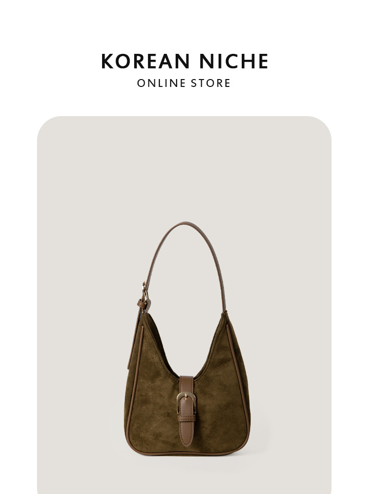 Korean-Style Retro Suede Underarm New Autumn And Winter Style Niche PU Splicing Shoulder Bag Commuting Handbag With A Sense Of