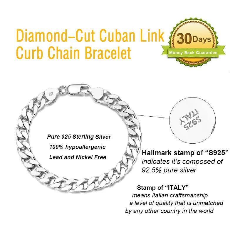 RINNTIN SB106 Hiphop Jewelry Chunky Miami Cuban Link Chains Bracelet 925 Sterling Silver Italy Silver 925 for Men