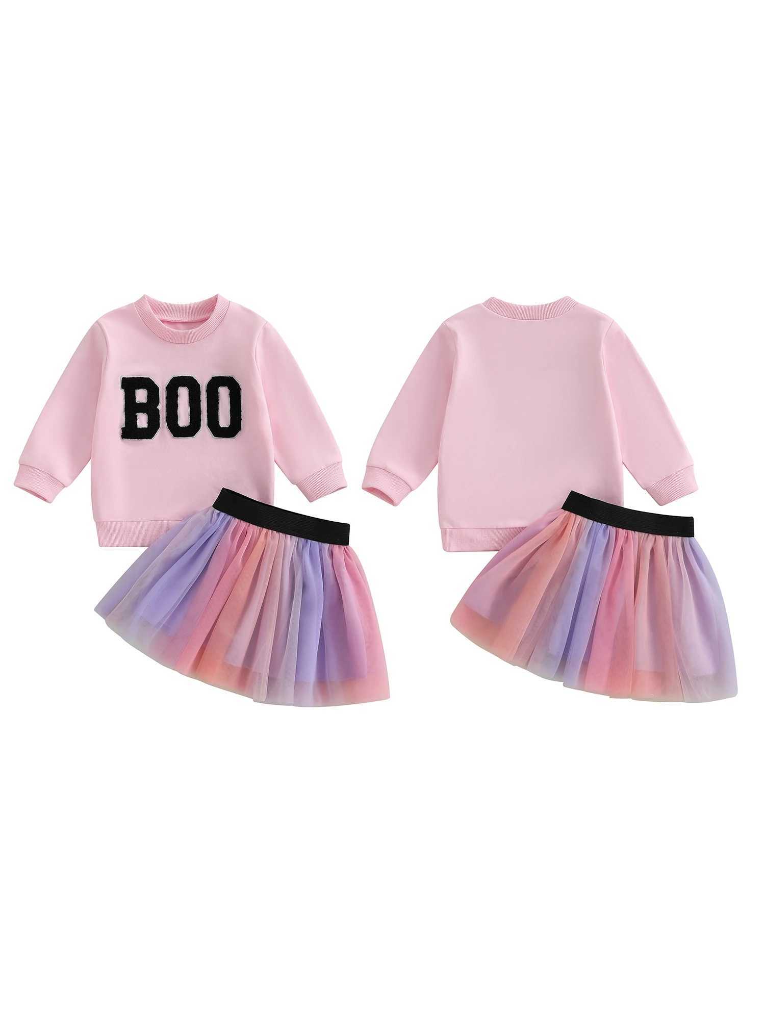 Cute Toddler Pumpkin Costume Embroidered Long Sleeve Sweatshirt Elastic Waist Tulle Skirt 2 Piece Set for Halloween Party L250926IPWZ
