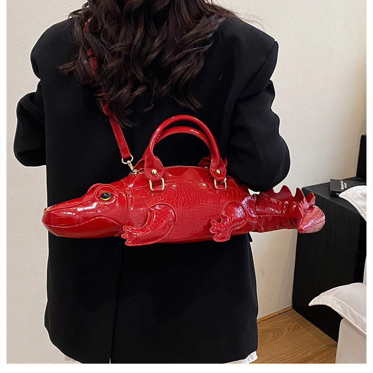 European and American style creative quirky irregular handbag 3D crocodile bag retro leather shoulder bag light luxury designer bag