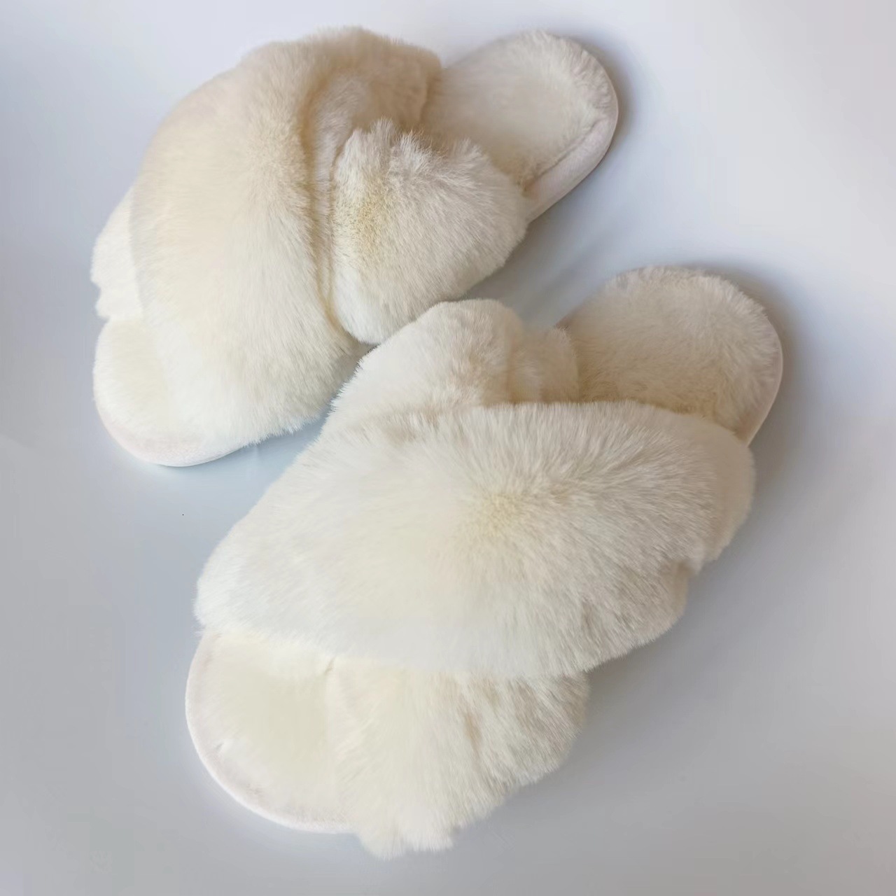 Internet Celebrity Imitation Large Rabbit Fur Cross Slippers ddmymarket